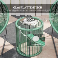 Outsunny 3-teiliges Outdoor-Möbelset, 1 Tisch, 2 Stühle, Glastischplatte, Kunststoff-Rattan um Stahlrahmen, weiche Kissen, Grün(m-7)
