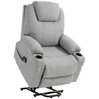 HOMCOM Massagestoel met Opsta-hulp voor Senioren, 8 Vibratiepunten, 2 Zijzakken, Drankhouder, 90 x 101 x 107 cm, Grijs(m-1)