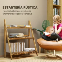 Outsunny Soporte para Plantas de Madera de 3 Niveles Estantería para Plantas Plegable Soporte para Macetas 80x37x93 cm Natural(m-8)