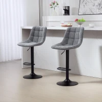HOMCOM Moderner Barhocker, 2er-Set drehbare Barstühle mit Rückenlehne, höhenverstellbar, mit Fußstütze, gepolstert, Dunkelgrau(m-10)