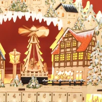 HOMCOM Adventskalender, Weihnachtsdorf, 18 LEDs, 24 Schubladen, wiederverwendbar, 45 x 9 x 42,5 cm(m-7)