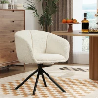 HOMCOM Fauteuil, Gestoffeerde Stoel met Comfortabele Zitschaal, Draaibaar, Knusse Bekleding, tot 120 kg, Crèmewit(m-8)