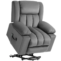 HOMCOM Elektrische Relaxfauteuil met opsta-hulp – Ligstoel met verwarmings- en massagefunctie, afstandsbediening, bekerhouder, zijvak, USB, pocketvering, fluweel, donkergrijs(m-1)