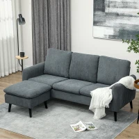HOMCOM Canapea colțar cu 3 locuri și șezlong reversibil, din material textil cu aspect de catifea, 196x140x88 cm, gri cărbune(m-10)