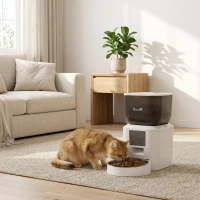 PawHut Distributore Automatico Cibo 4L per Gatti con WiFi 2,4G, App Controllo con Registratore 10s e Ciotola, Bianco(m-10)
