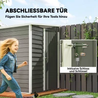 Outsunny Metalen Tuinhuis 2,3m² 142x184x181cm – Tuinschuur met Fundament, Lessenaarsdak, Raam, Slot & Handschoenen – Weerbestendig Gereedschapshuis voor Achtertuin – Lichtgrijs(m-6)