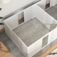 PawHut Werpkist voor puppy's, hondenren, puppyren met antislip vloerglijders en deur, houten honden werpkist, puppyren voor middelgrote honden, 196 x 96 x 48 cm, wit(m-9)