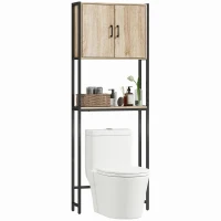 kleankin Móvel sobre Sanita com 2 Portas Prateleira Ajustável Prateleira Aberta Estante de Casa de Banho 64x19x178 cm Madeira(m-11)