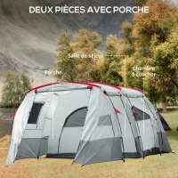 Outsunny Tente de camping familiale 6-8 personnes, tente tunnel imperméable, portes + fenêtres, 5,1 x 2,4 x 1,8 cm, gris clair(m-4)
