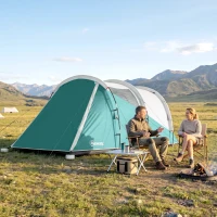 Outsunny Tenda da Campeggio 3 Posti Impermeabile a Tunnel con Borsa di Trasporto, 460x260x190 cm, Verde(m-10)