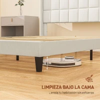 HOMCOM Cama 135x190 cm con Almacenaje Inferior Tapizada y Cabecero Acolchado con Orejas Beige(m-6)