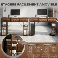 HOMCOM Bureau avec rangement avec prises de courant, 3 tiroirs en tissu et 4 étagères de rangement, 120 x 40 x 76 cm, marron(m-6)