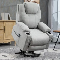 HOMCOM Massagestoel met Opsta-hulp voor Senioren, 8 Vibratiepunten, 2 Zijzakken, Drankhouder, 90 x 101 x 107 cm, Grijs(m-2)