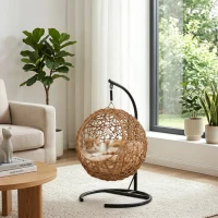 PawHut Katzenbett Rattan Katzenhöhle mit Waschbarem Kissen und Spielball, für Katzen bis 10 kg, 45 x 41 x 75 cm, Hellbraun(m-10)