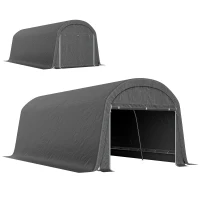Outsunny Tuinschuur met kunststofzeil, gereedschapstent, opzetbare garage, 300B x 600T x 230H cm, Donkergrijs(m-1)