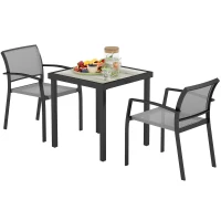 Outsunny 3-delig eetset, buitentafel in houtlook, 2 stoelen, weerbestendig, stalen frame, terrasmeubels, Grijs(m-10)