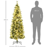 HOMCOM Brad de Craciun 180cm Artificial cu 240 Lumini LED si 618 Ramuri, Brad Acoperit cu Zapada Inalt si Ingust cu Postament din Otel(m-3)
