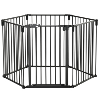 PawHut Dog Safety Gate 6-Panel Playpen Fireplace Christmas Tree Steel Fence Stair Barrier Room Divider Black