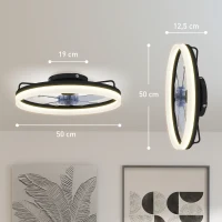 HOMCOM Deckenventilator mit Licht und Fernbedienung, 50 cm LED-Deckenventilator mit 3 Farben, 6 Geschwindigkeiten, Timer, Dimmbar(m-3)