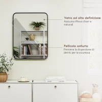 HOMCOM Specchio Bagno con Cornice in Metallo e Gancio, 60x2.5x80 cm, Nero(m-6)