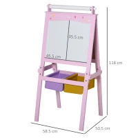 HOMCOM Kids Easel 3 in 1 Wooden Art Easel with Paper Roll Double-Sided Chalkboard & Whiteboard with Storage Baskets for Toddler Girls, Pink(m-3)