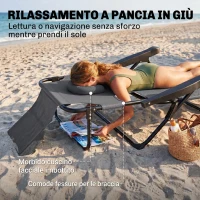 Outsunny Tumbona Plegable Respaldo Ajustable Orificio de Lectura Reposacabezas y Brazos Carga 120 kg 145x72x89 cm Gris Oscuro(m-4)