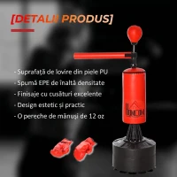 HOMCOM Sac de Box Reglabil pe Înălțime cu Punching Ball și Bază Umplibilă, 88x48x155-205 cm, Roșu și Negru(m-5)