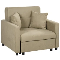 HOMCOM Poltrona Letto in Tessuto Effetto Velluto Marrone Chiaro con 2 Cuscini e Spazio Portaoggetti, 100x98x88 cm(m-12)