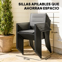 Outsunny Conjunto de Mesa y Sillas Jardín con Mesa Extensible y 6 Sillas Apilables Transpirables Marco de Aluminio Gris(m-8)