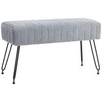HOMCOM Bancă Tapițată pentru Capătul Patului din Pluș, Lemn și Metal, 82x30x47 cm, Gri și Negru(m-12)