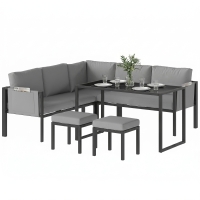Outsunny Salon de Jardin Canapé d'Angle Extérieur 6 Pièces Coussins 10cm Table Haute et 2 Repose-pieds Gris