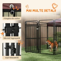 PawHut Țarc pentru câini de exterior din metal cu acoperiș, 282x141x160,5cm, maro(m-7)