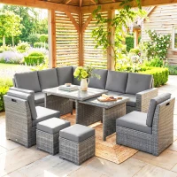 Outsunny Seven-Piece Rattan Garden Sofa Set, with Expanding Table - Light Grey(m-2)