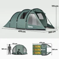 Outsunny Two Room Tunnel Tent Camping Tent for  3-4 Man with Windows, Covers, Carry Bag, for Fishing, Hiking, Sports, Green(m-3)