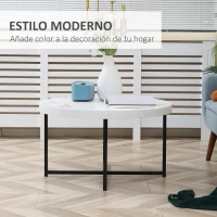 HOMCOM Mesa de Centro Mesa de Salón Redonda con Encimera Símil Mármol y Marco de Metal Estilo Moderno 80x80x45 cm Blanco(m-4)