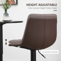 HOMCOM Adjustable Bar Stools Set of 2, Swivel PU Leather Upholstered Barstools with Tufted Seat and Back, Breakfast Bar Chairs for Kitchen Counter, Brown(m-6)