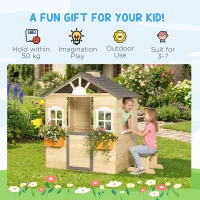 Outsunny Wooden Playhouse for Kids Outdoor Wendy House with Door, windows, Bench, Service Stations, Flowerpot Holder, For Ages 3-7 Years(m-5)