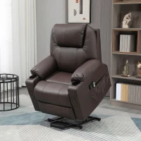 HOMCOM Poltrona Alzapersona Reclinabile fino a 135° con Portabicchieri, Telecomando e Poggiapiedi 88x92x106 cm, Marrone(m-10)