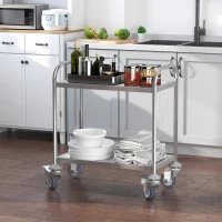 HOMCOM Carrinho Auxiliar com Rodas de Aço Inoxidável Carrinho de Cozinha com 2 Prateleiras e 2 Pegas 70,5x40,5x81 cm Prata(m-10)