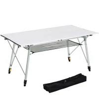 Outsunny Mesa de Pícnic Portátil de Aluminio con Altura Ajustable Estante y Bolsa de Transporte 120x69x59-78 cm Plata(m-11)