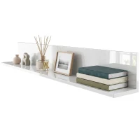 HOMCOM Mensola da Muro per Soggiorno e Camera da Letto, Spessore 1.5 cm, in Legno in Finitura Lucida, Bianco(m-10)