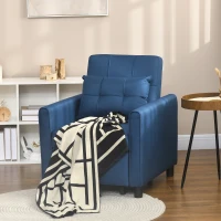 HOMCOM Fotoliu Pat Single Reclinabil pe 3 Niveluri cu Pernă și 2 Buzunare Laterale, 69x82x85cm, Albastru(m-10)