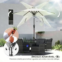 Outsunny Chapéu de Sol de Jardim Ø230x216 cm com Teto Ajustável Abertura Manual Impermeável para Terraço Pátio Piscina Praia Creme(m-5)