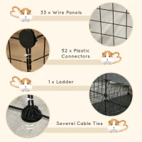 PawHut Pet Playpen with Door, Guinea Pigs Metal Mesh Cage for Small Animal, Chinchilla, 175 x 105 x 70 CM, Black(m-6)