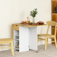 HOMCOM Masă de dining pliabilă pentru 2-4 persoane cu 2 extensii, sertar și rafturi, stejar(m-10)