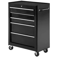HOMCOM 5-Drawer Tool Chest, Lockable Steel Tool Storage Cabinet with Wheels and Handle Tool Box for Garage, Workshop, Black(m-1)
