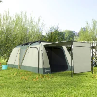 Outsunny Tenda da Campeggio 4 Posti Impermeabile con Zona Notte e Zona Giorno, in Poliestere, 460x300x200 cm, Verde(m-10)