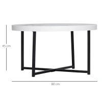 HOMCOM Mesa de Centro Mesa de Salón Redonda con Encimera Símil Mármol y Marco de Metal Estilo Moderno 80x80x45 cm Blanco(m-3)