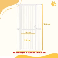 PawHut Poartă pentru Câini și Pisici, Înaltă de 180 cm, Extensibilă de la 77-104 cm, Montaj prin Presiune, Albă(m-3)