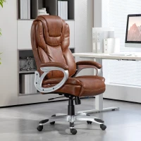 HOMCOM Chaise de bureau fauteuil de bureau avec fonction bascule roulettes pivotantes 360° 66 x 75,5 x 115,5-124,5 cm marron(m-10)